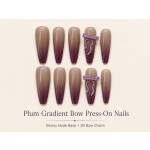 Nude Plum‑Purple Gradient 3D Bow Press‑On Nails, Long Coffin Elegant False Nails